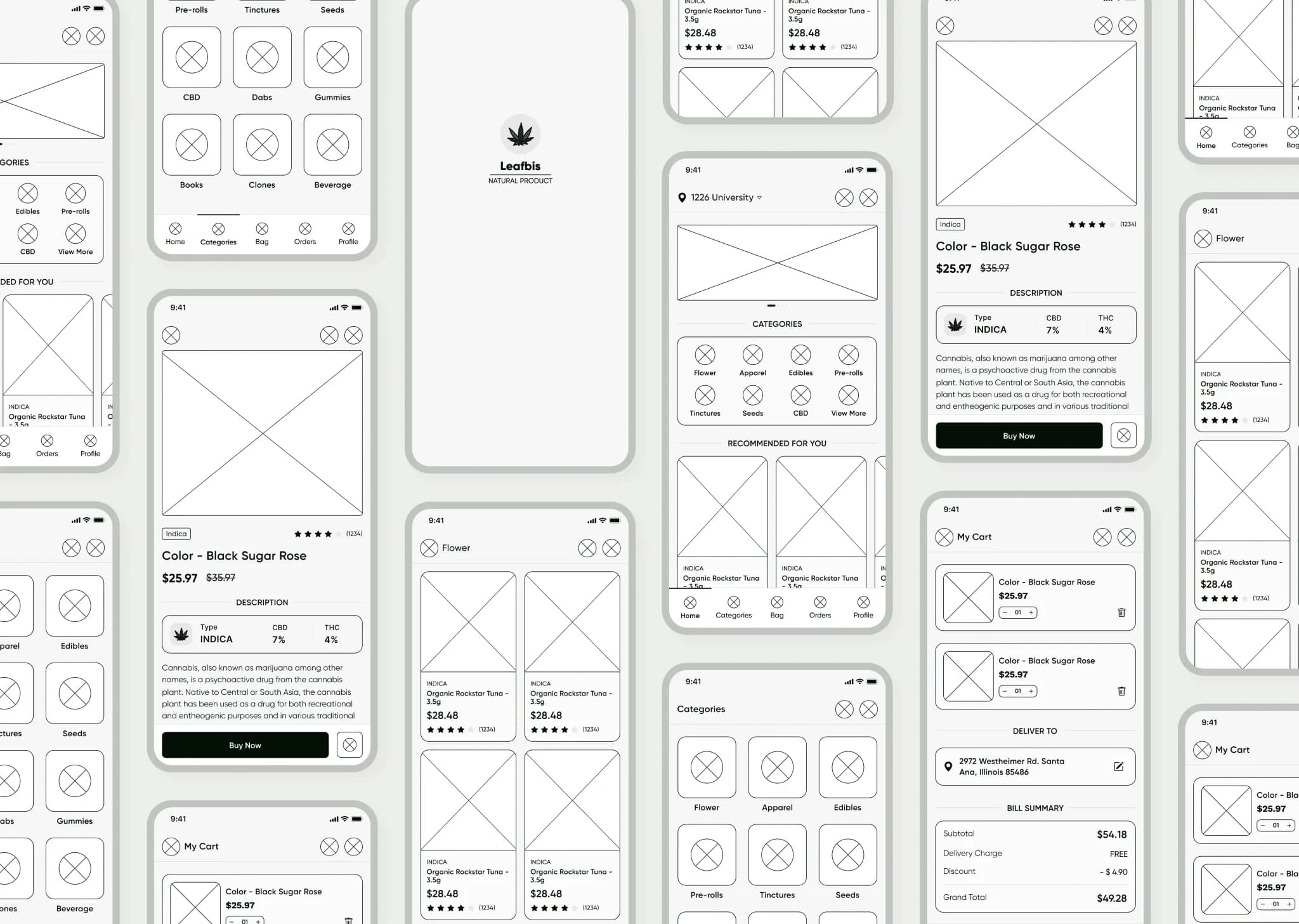 SolGuruz Cannabis Delivery App Low Fidelity Wireframes