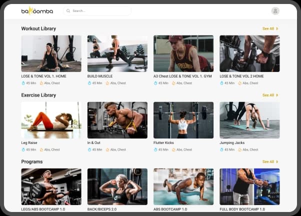 Fitness Portal User Panel Home Screen