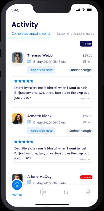 SolGuruz Telemedicine Doctor App Solution Appointment Screen