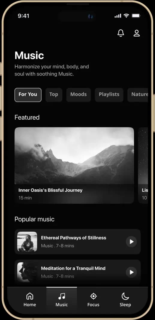 Solguruz Meditation App Music Screen